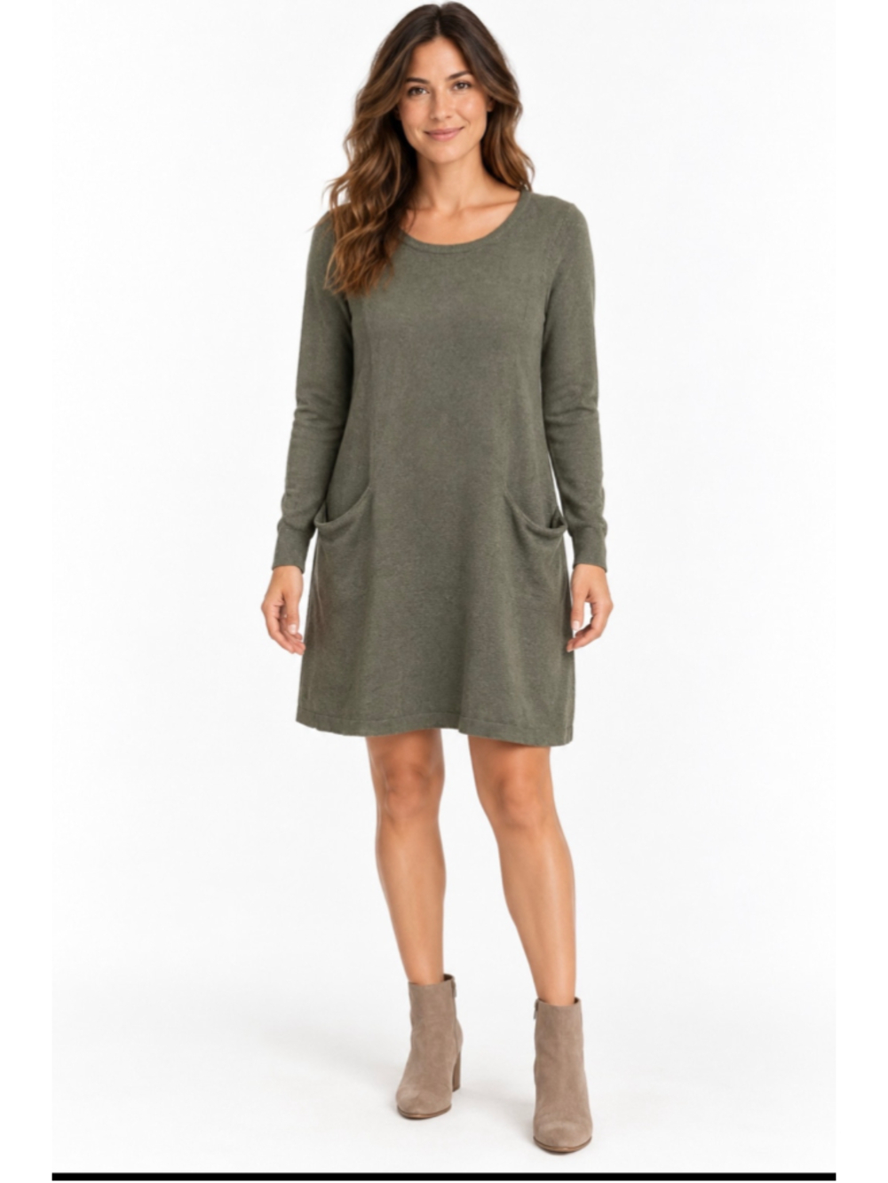 Sundance XS Olive Green Cotton Silk Blend Sweater Dress Long Sleeve Pockets
